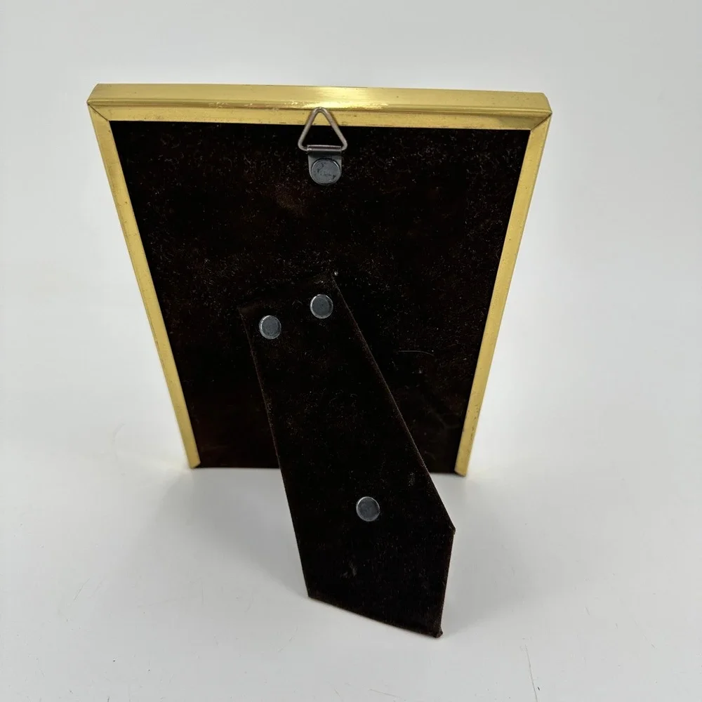 Vintage Gold Tone Metal 5x7 Tabletop Picture Frame with Velvet Back